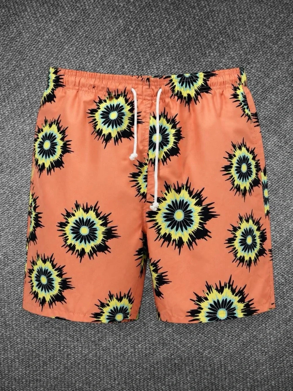 Jake Austin Men’s Large Orange Floral Print Swim Trunks 100% Polyester